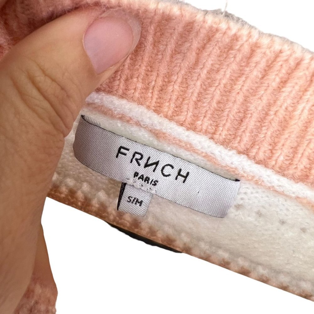 FRNCH Pink White Loose Knit Stripe Crew Neck Sweater Small Medium - Picture 5 of 6